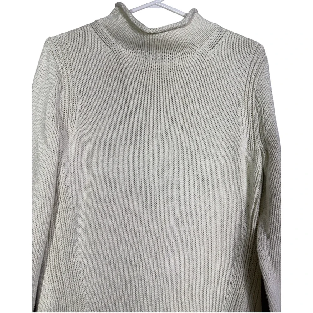 J.Crew Women's 1988 Rollneck Cotton Sweater Size S Cream Fisherman Quiet Luxury